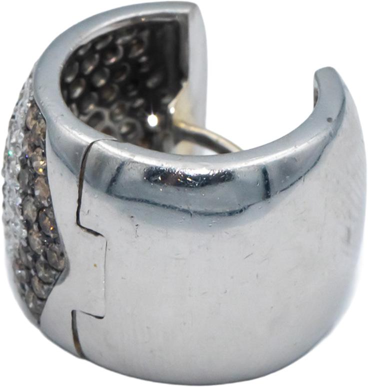 18k White Gold White and Brown Round Cut Huggie Hoop Earrings 2.93CT