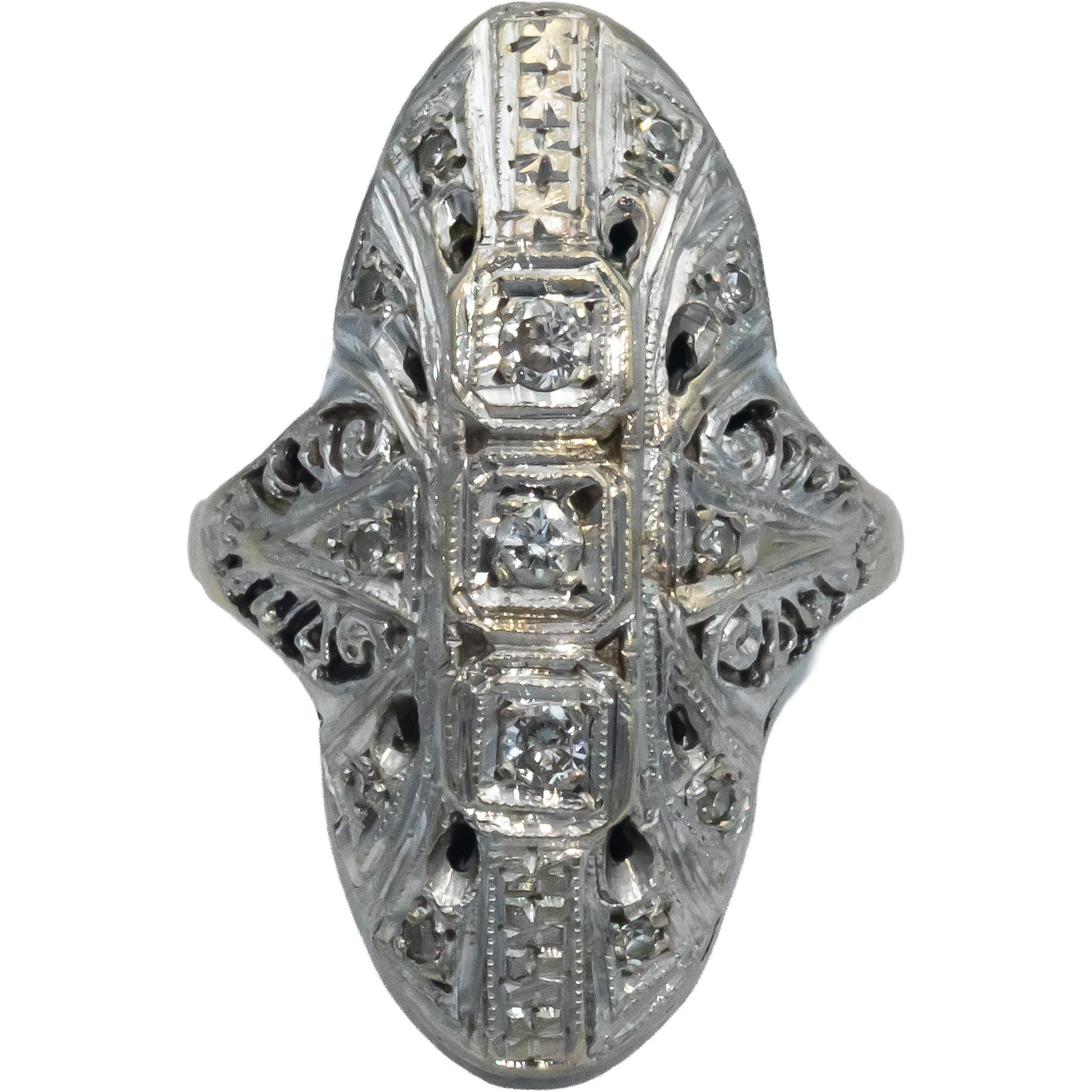 Vintage Antique 14k White Gold 0.25CT VS Diamond Filigree Cocktail Ring Size 5.5