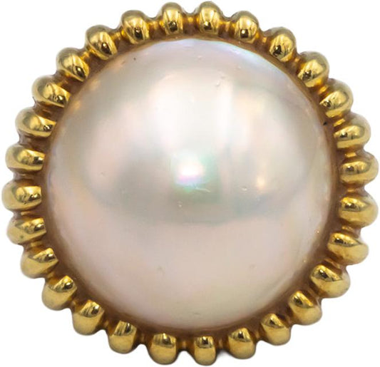 TIFFANY & CO. Vintage 18k Yellow Gold 19mm Mabe Pearl Ring Size 6.5