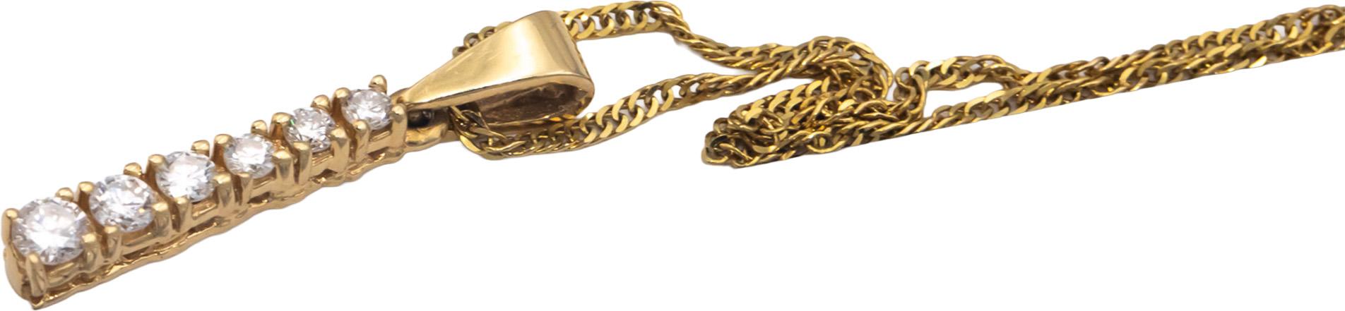 14k Yellow Gold 0.50CT Round Cut Diamond Stick Pendant Chain Necklace