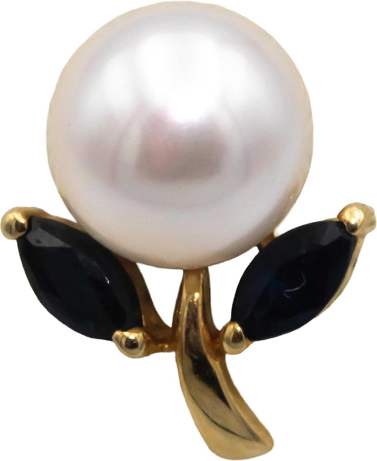 14k Yellow Gold 0.25CT Sapphire and 6.8mm Pearl Flower Stud Earrings