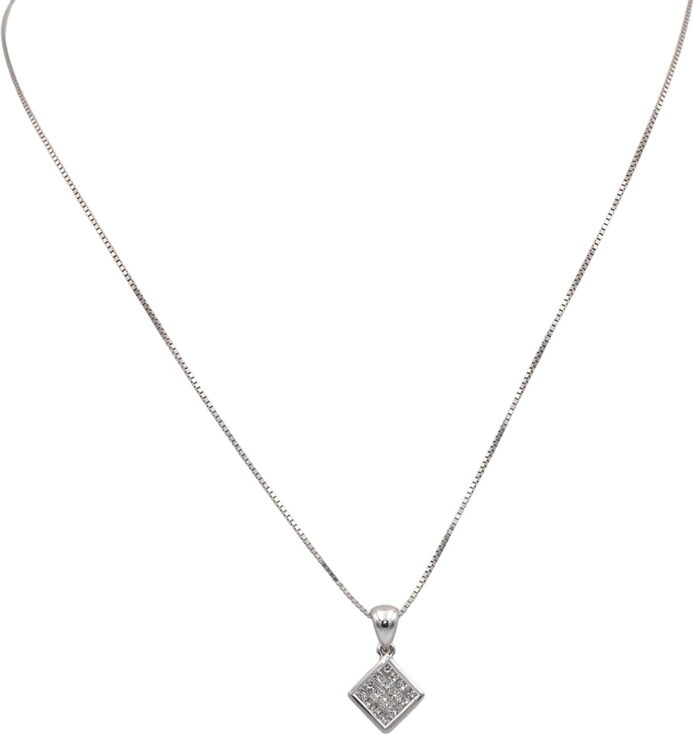 14k & 18k White Gold 0.45CT Princess Cut Diamond Square Pendant Necklace