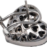 18k White Gold White and Black Round Diamond Heart Cluster Earrings 2.0CT
