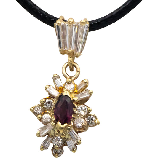 14k Yellow Gold 1.0CT Diamond and Ruby Cluster Pendant Necklace