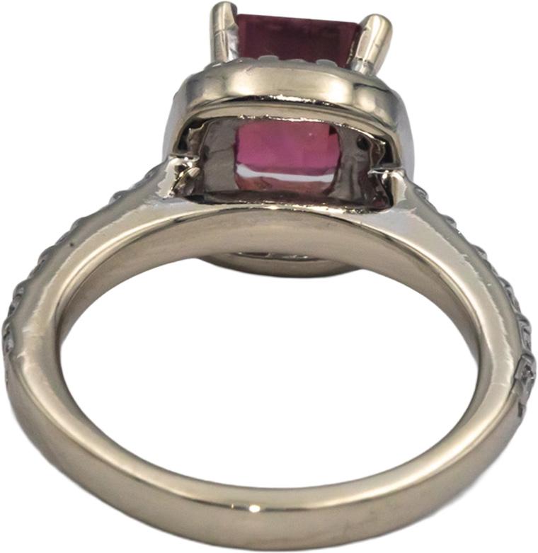 14k White Gold 1.95CT Diamond and Pink Tourmaline Ring Size 4.25