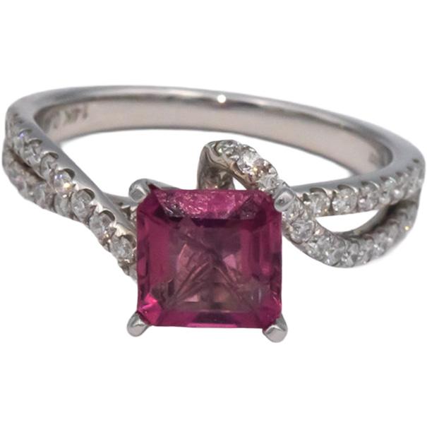 14k White Gold 1.64CT Diamond and Pink Tourmaline Ring Size 6.5