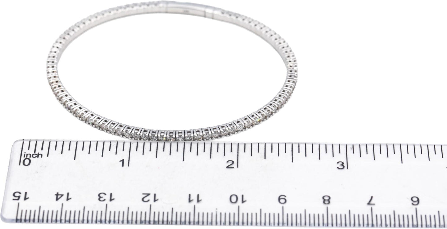 18k White Gold Round Diamond Semi-Flexible Bangle Bracelet 2.15CT
