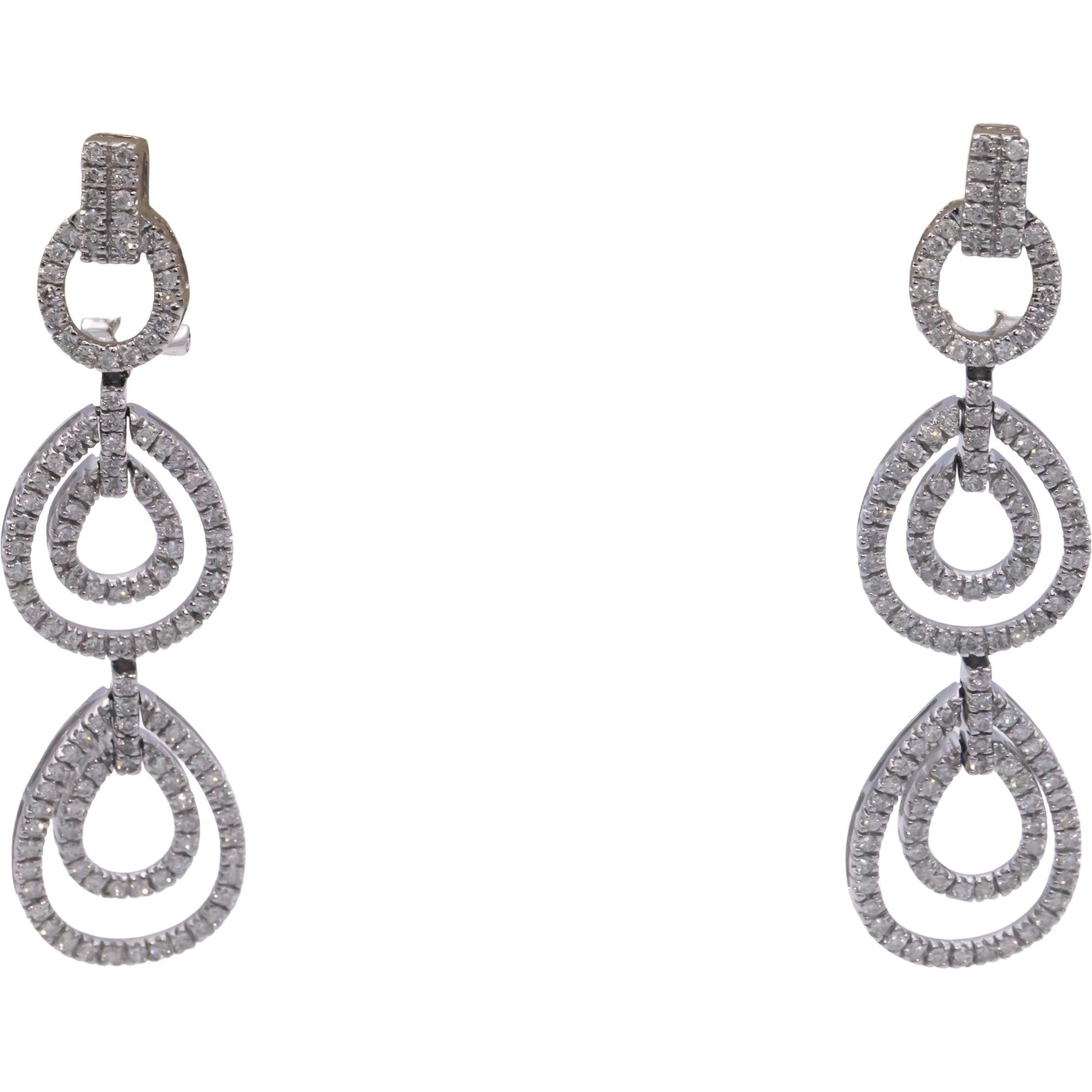 14k White Gold Round Diamond Drop Dangle Halo Earrings 1.50CT