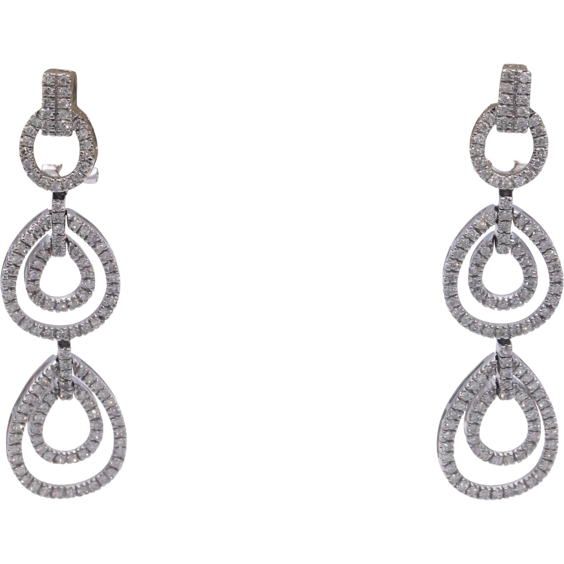 14k White Gold Round Diamond Drop Dangle Halo Earrings 1.50CT