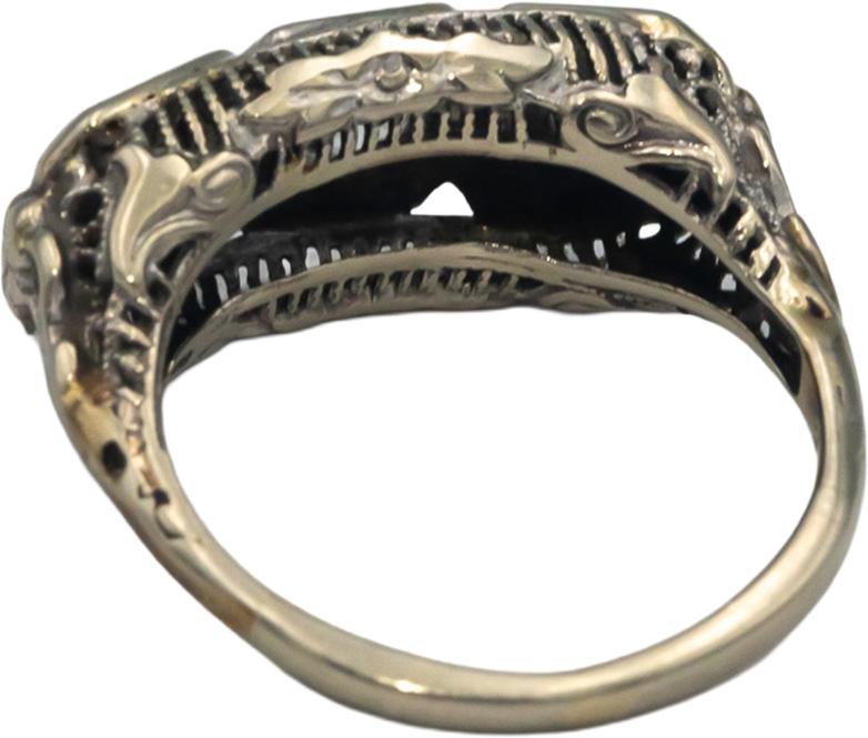 Vintage Antique 10k White Gold 0.35CT Diamond Filigree Ring w/ 0.25 Center