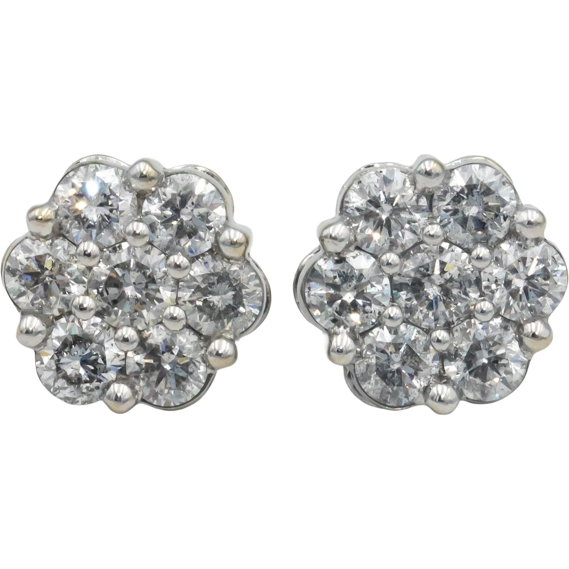 10k White Gold Round Diamond Cluster Flower Stud Earrings 5.20CT