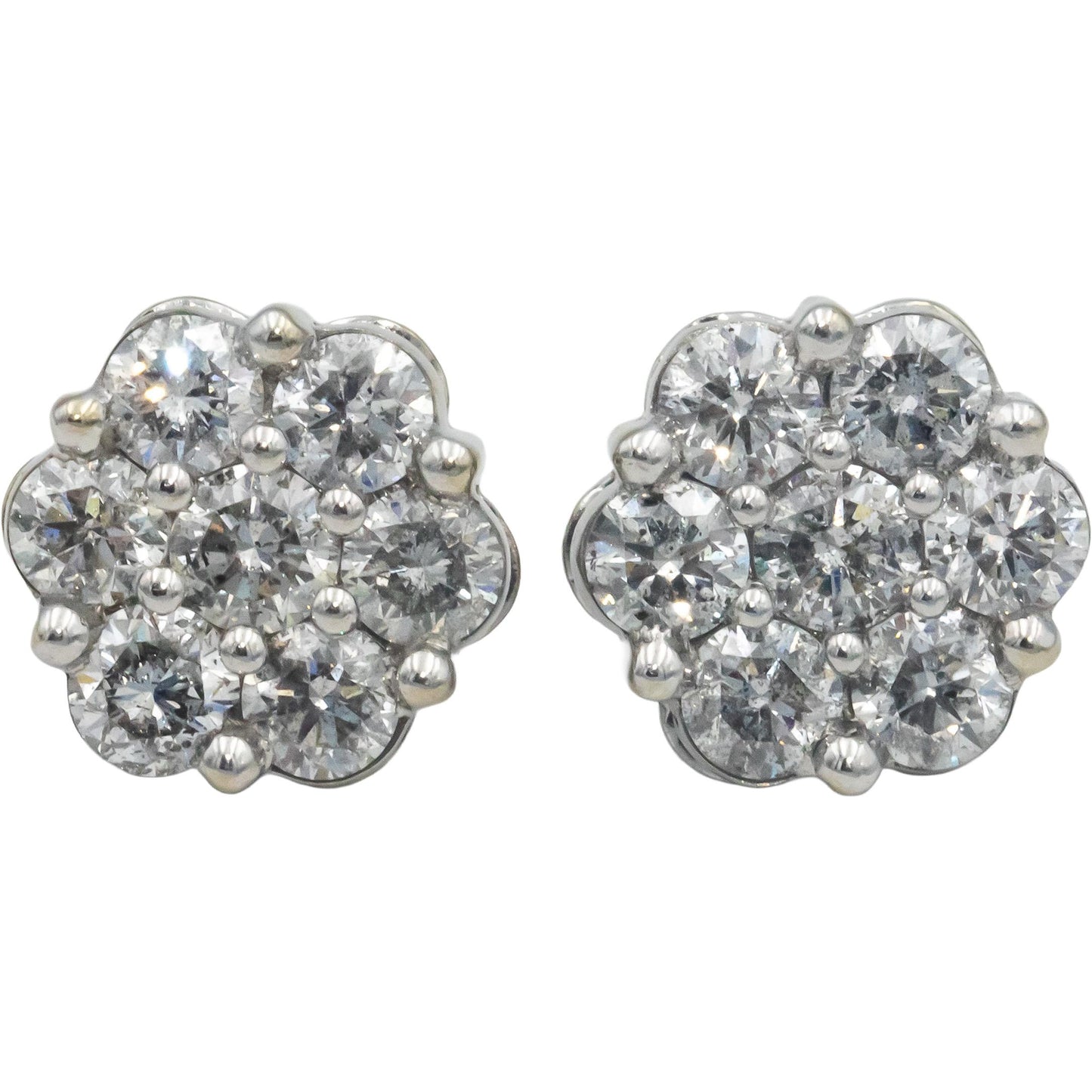 10k White Gold Round Diamond Cluster Flower Stud Earrings 5.20CT