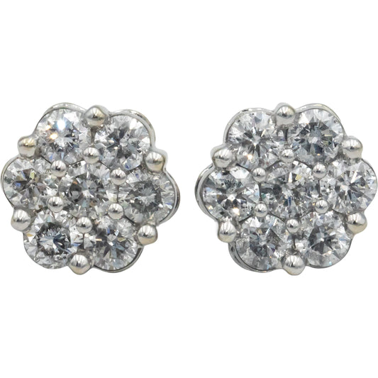 10k White Gold Round Diamond Cluster Flower Stud Earrings 5.20CT
