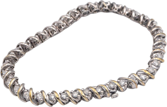 14k White Gold 1.50CT Round Cut Diamond "S" Link Bracelet