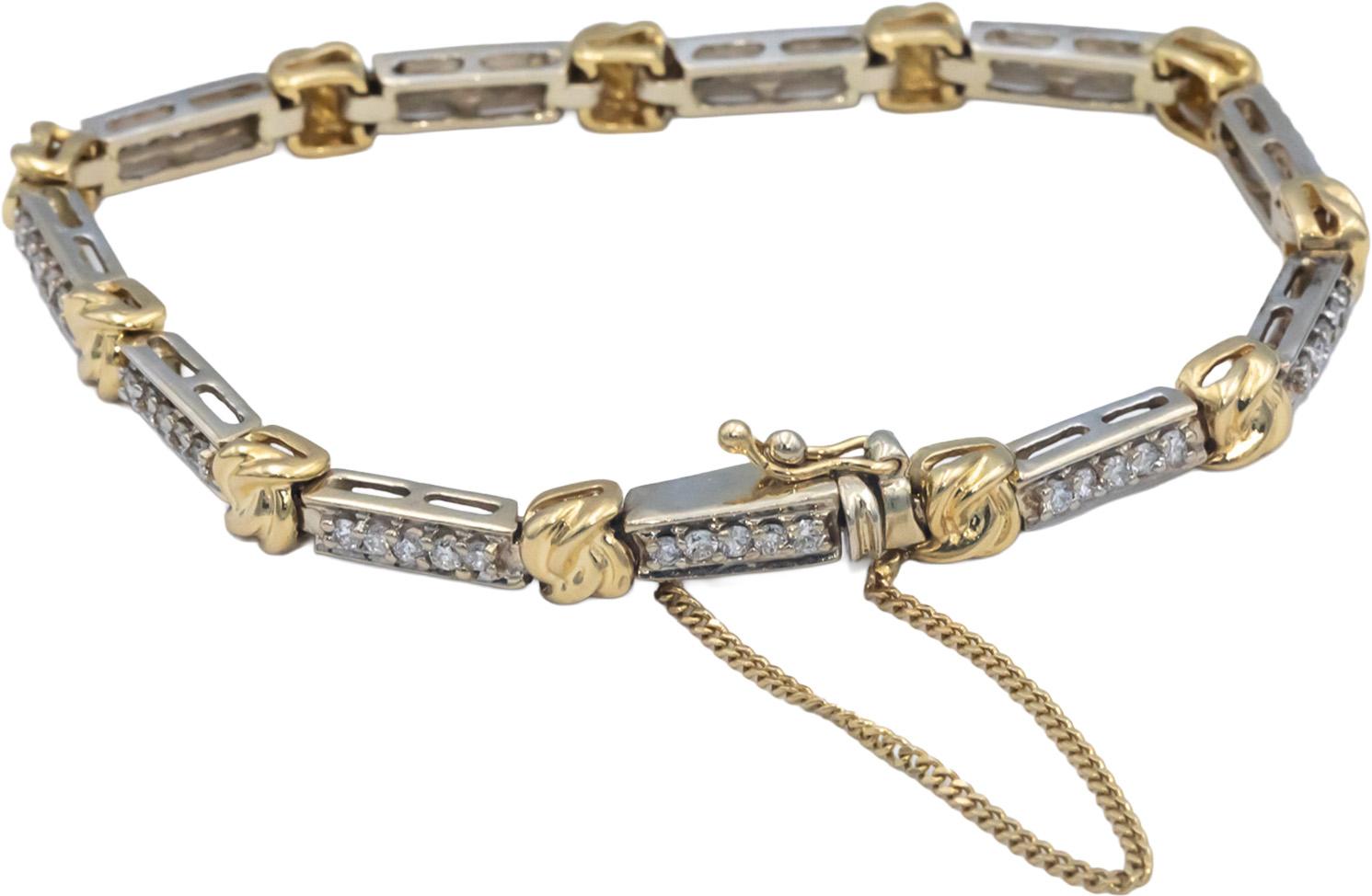 14k White and Yellow Gold Round Diamond Fancy Link Tennis Bracelet 1.0CT