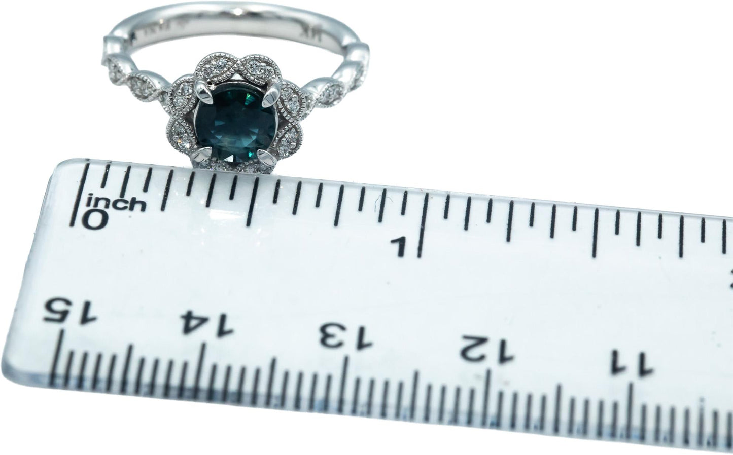 FANA 14k White Gold 1.42CT Diamond and Sapphire Halo Ring Size 6.5