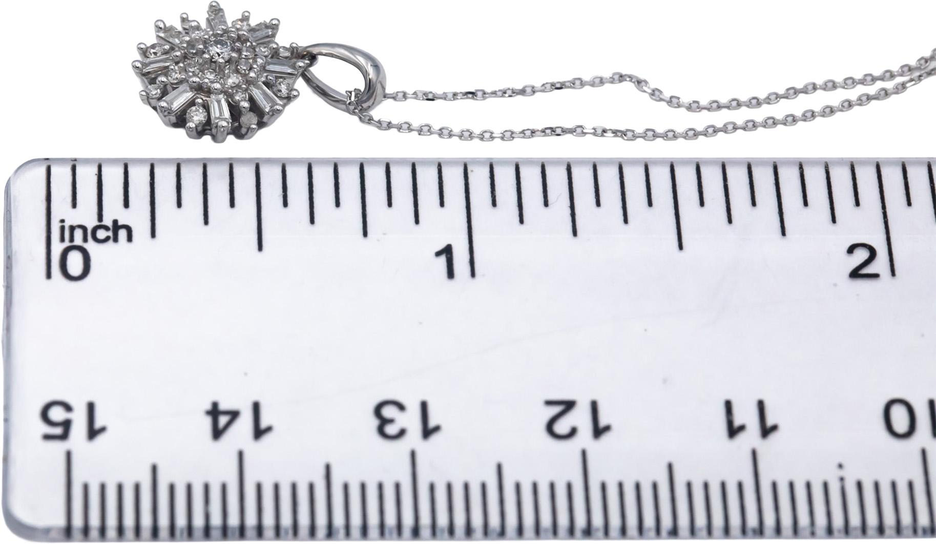10k White Gold 0.25CT Round & Baguette Cut Diamond Sunburst Pendant Necklace