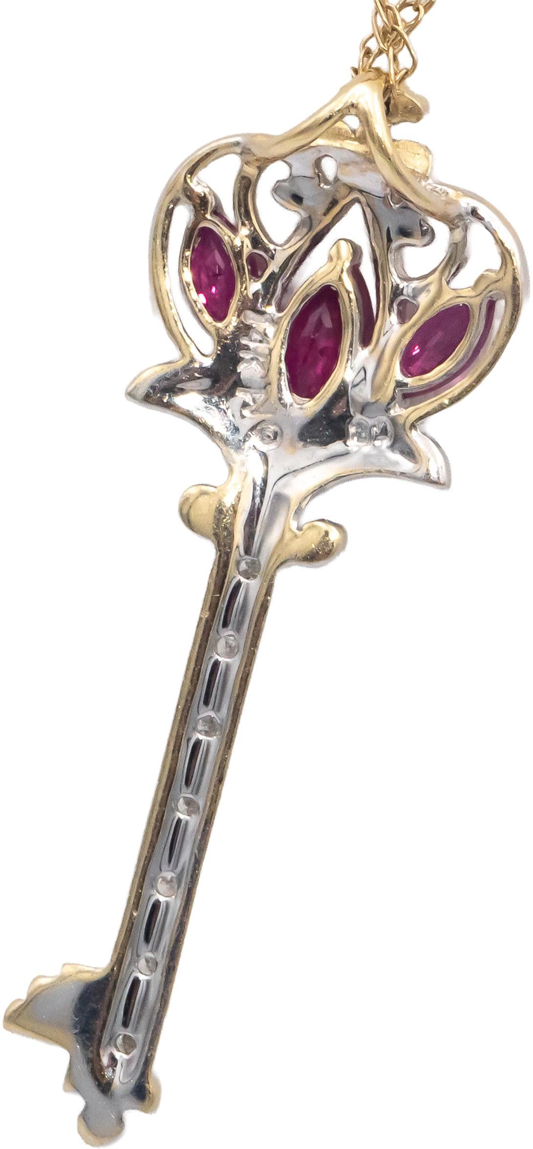 14k White & Yellow Gold 0.35CT Diamond and Ruby Key Pendant Necklace