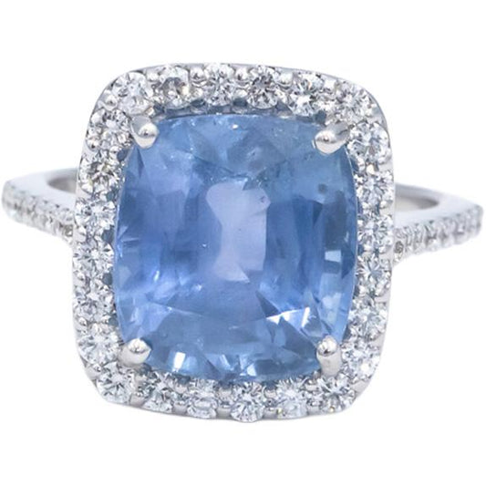 Diamond and Blue Sapphire 18k White Gold Engagement Halo Ring 10.59CT Size 7