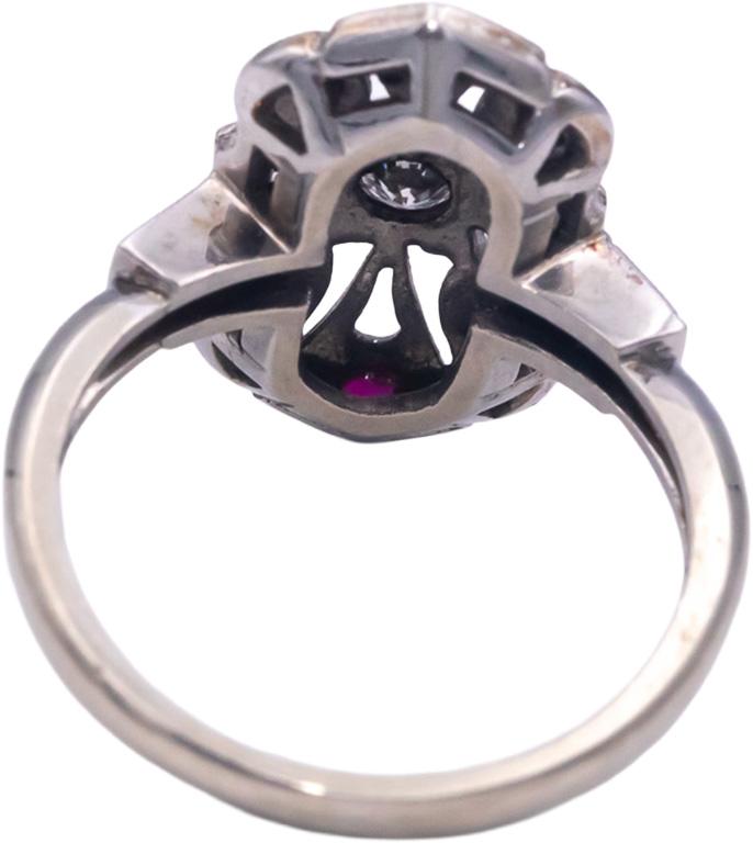 Antique Vintage 14k White Gold 0.27CT Diamond and Ruby Filigree Ring Size 6