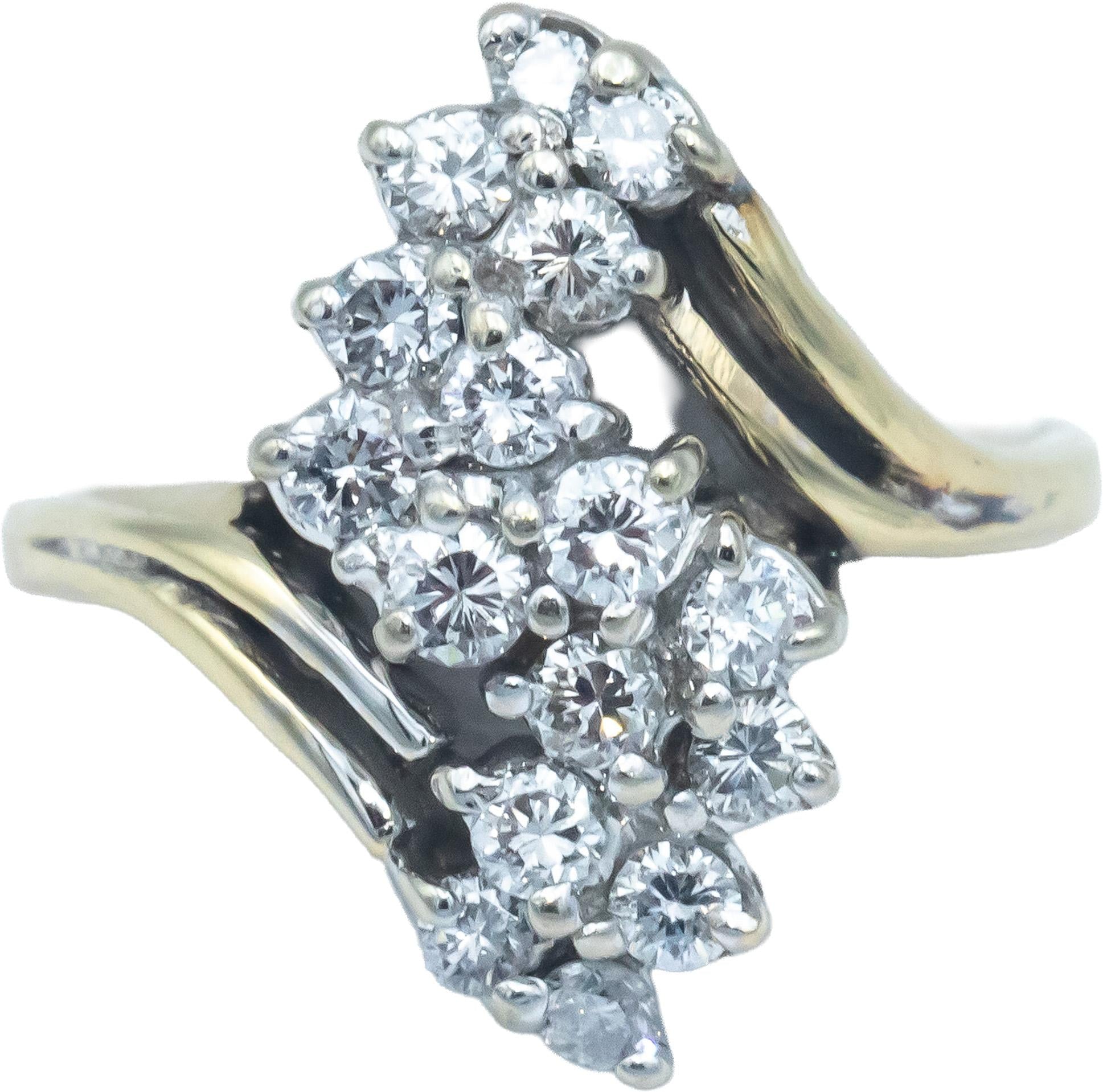 14k Yellow Gold VS Round Cut Diamond Cluster Cocktail Ring 0.75CT Size 8