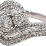 10k White Gold Round & Baguette Cut Diamond Cocktail Ring 0.75CT Size 8