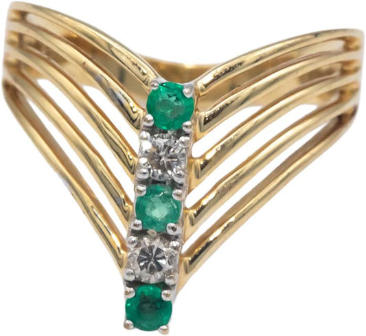 14k Yellow Gold 0.25CT Round Cut Diamond and Emerald Multi-Band Size 6.75