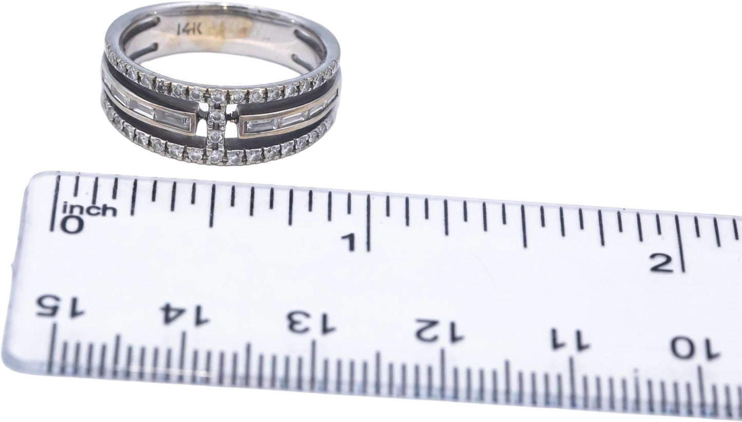 14k White Gold 0.45CT VS Round & Baguette Cut Diamond Band Ring Size 6.5