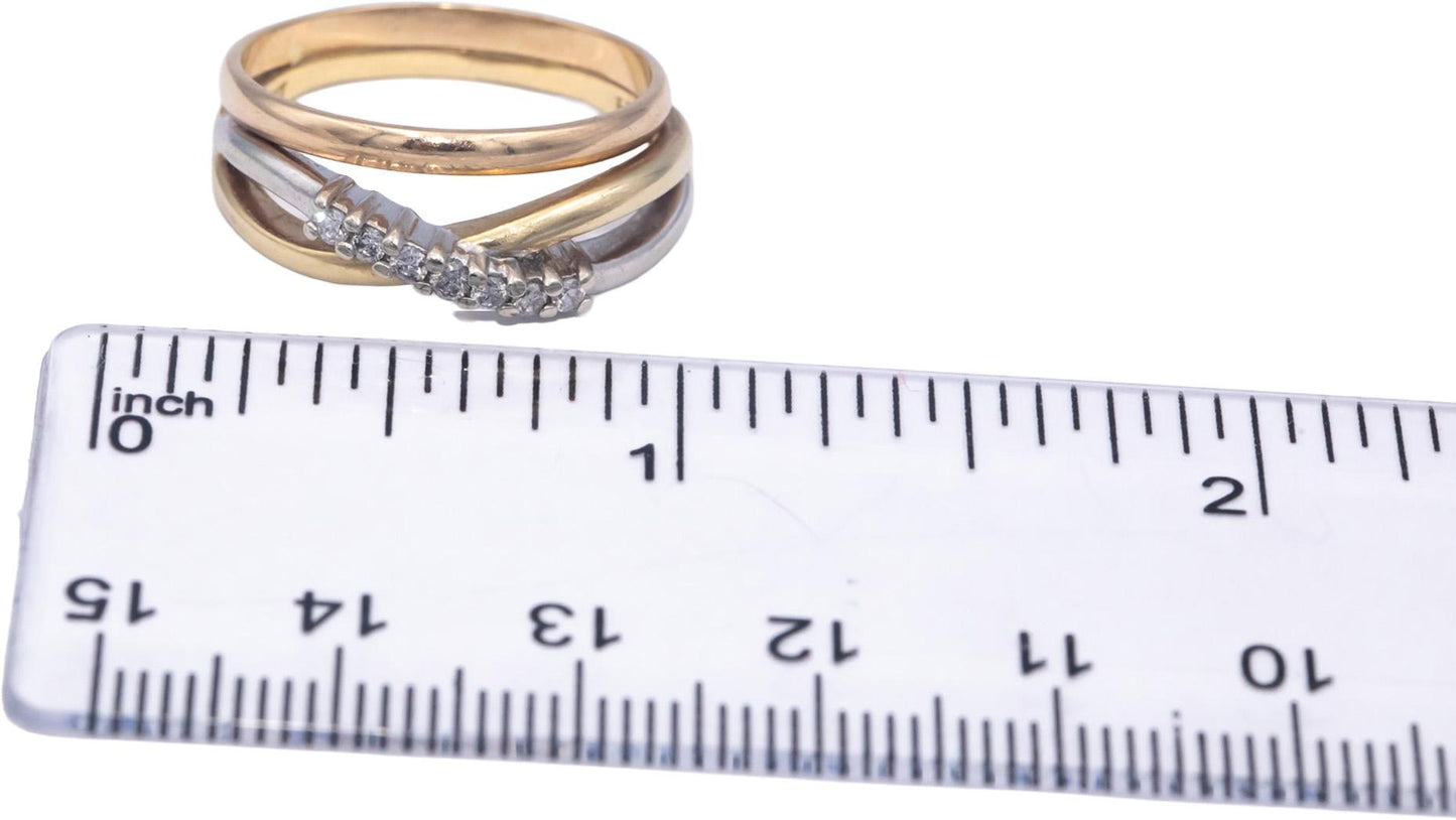 10k Yellow Gold 0.15CT Round Cut Diamond Crossover Ring Size 8