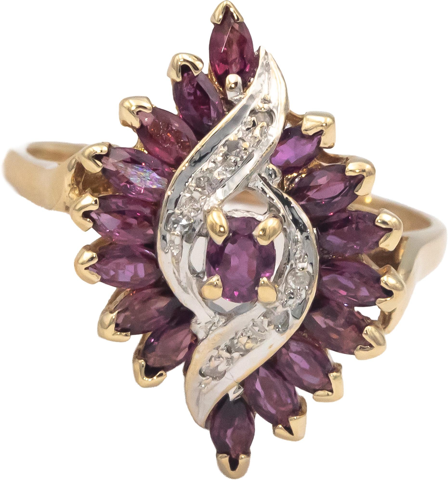 10k Yellow & White Gold 1.05CT Diamond and Ruby Cocktail Ring Size 8.5