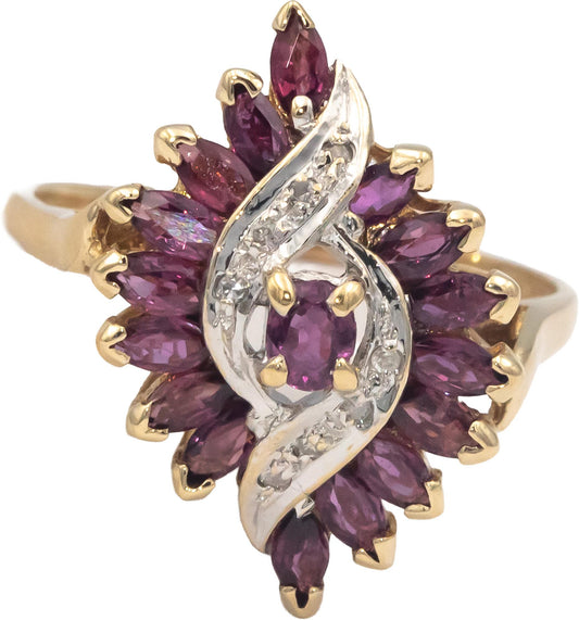 10k Yellow & White Gold 1.05CT Diamond and Ruby Cocktail Ring Size 8.5