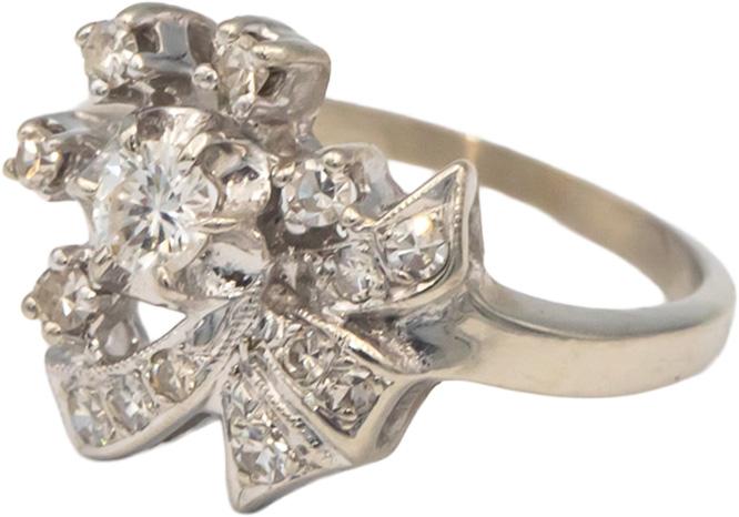 Antique Vintage 14k White Gold VS Diamond Ribbon Cocktail Ring 0.40CT Size 4.5