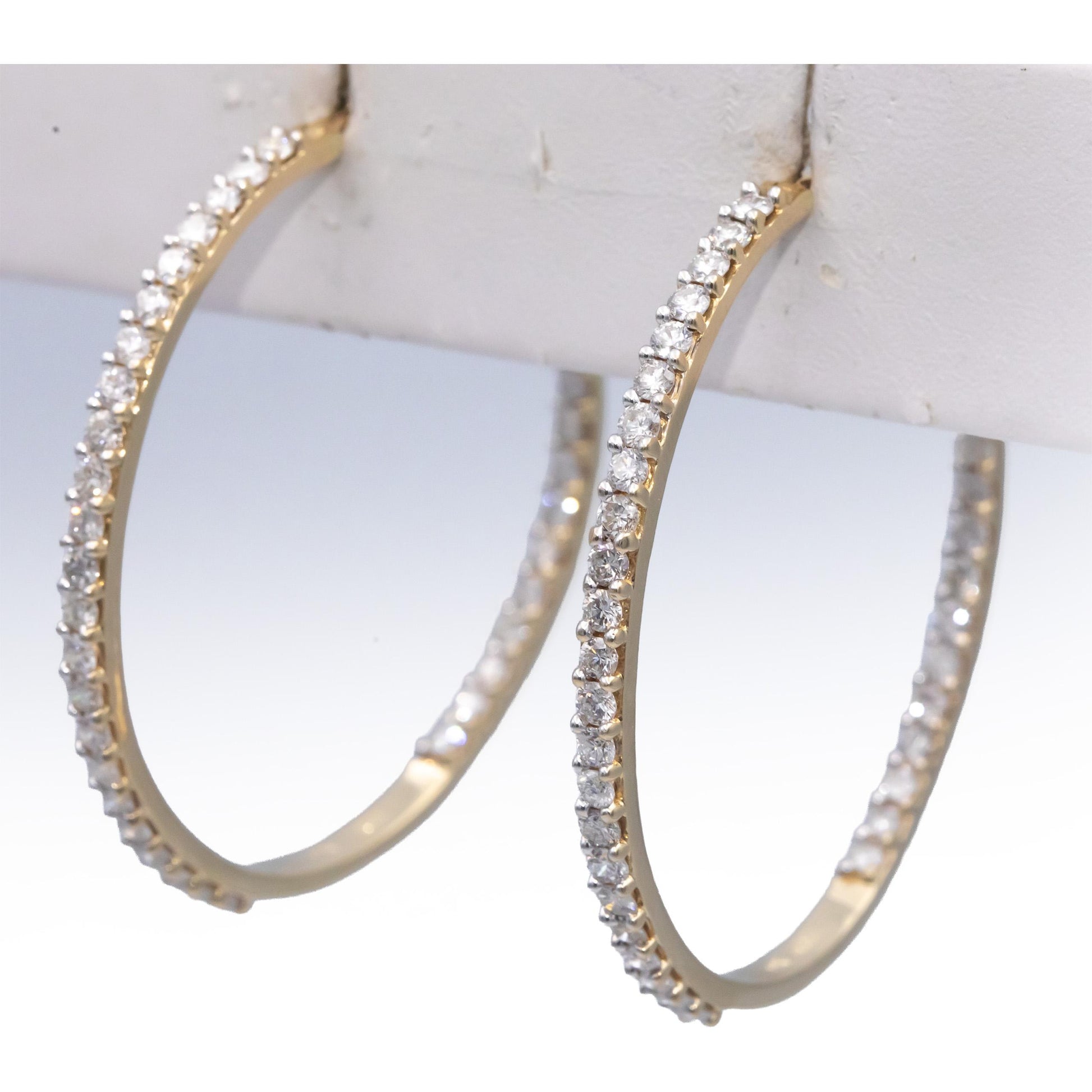 14k Yellow Gold Jewelry Round Diamond Inside Out Hoop Earrings 3.40CT