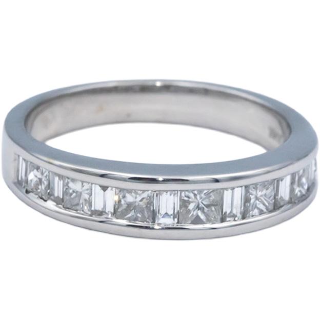 14k White Gold 0.75CT Princess & Baguette Cut Channel Set Band Ring Size 7