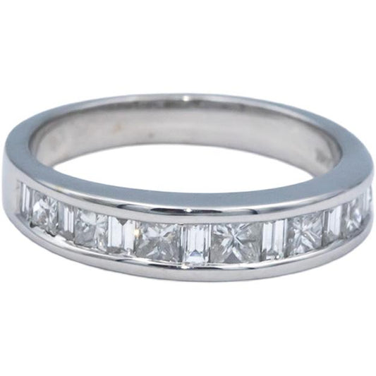 14k White Gold 0.75CT Princess & Baguette Cut Channel Set Band Ring Size 7