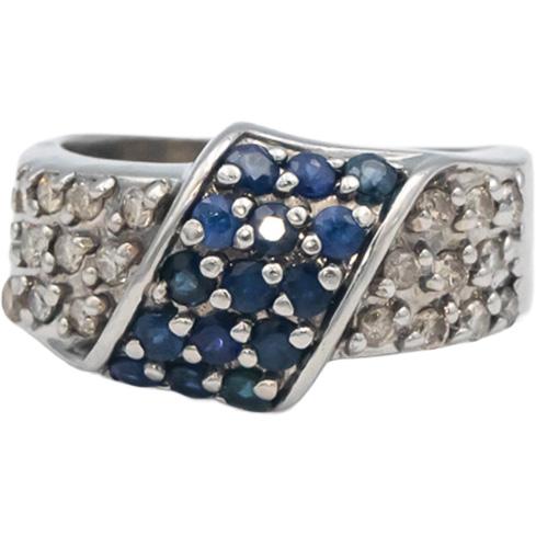 Round Diamond and Sapphire 14k White Gold Cluster Cocktail Ring 0.60CT Size 6.5