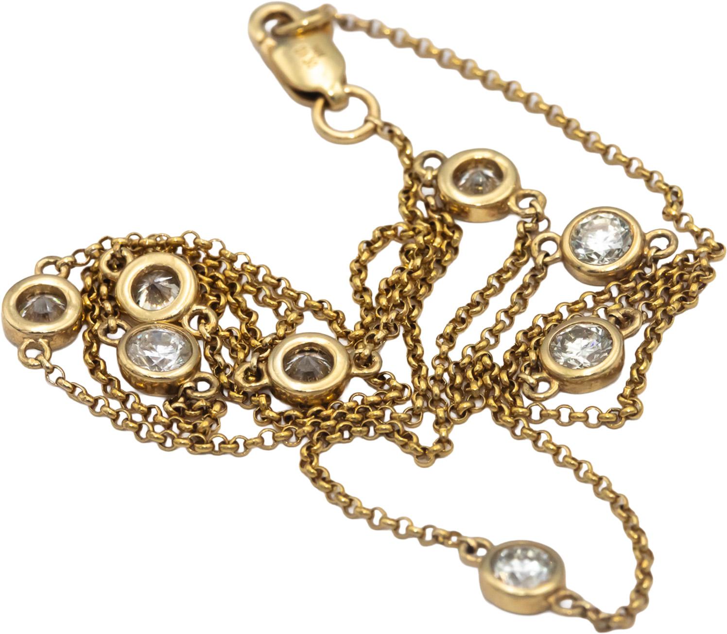 14k Yellow Gold 1.30CT Round Cut Bezel Set Diamond By The Yard Necklace Chain