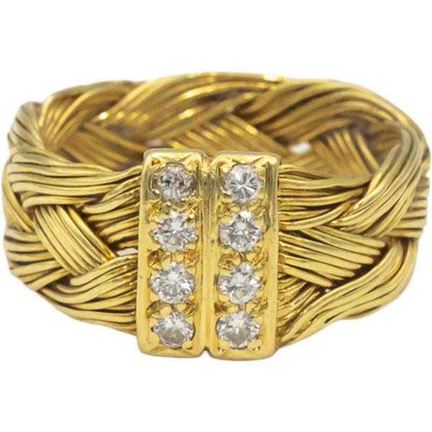 18k Yellow Gold 0.25CT VS Round Cut Diamond Woven Cable Ring Size 7