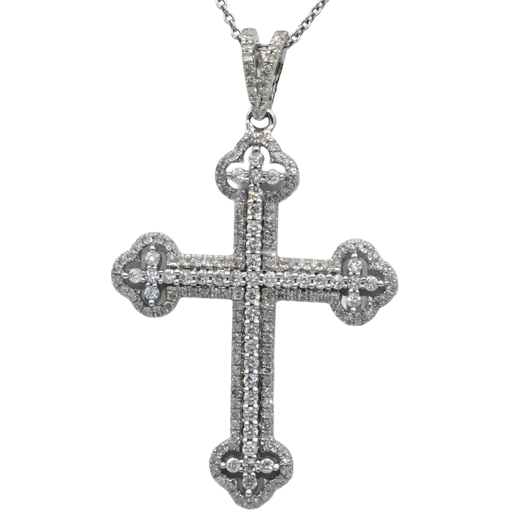 14k White Gold 1.0CT Round Cut Diamond Cross Crucifix Pendant Necklace Chain