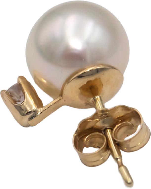 14k Yellow Gold Jewelry 0.10CT VS Diamond and 8mm Pearl Stud Earrings