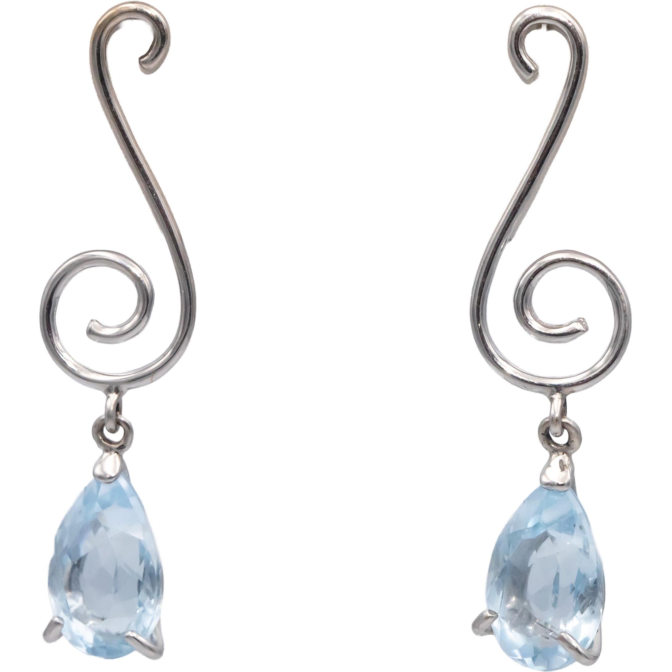 Blue Topaz 18k White Gold Jewelry Pear Cut Surreal Drop Dangle Earrings