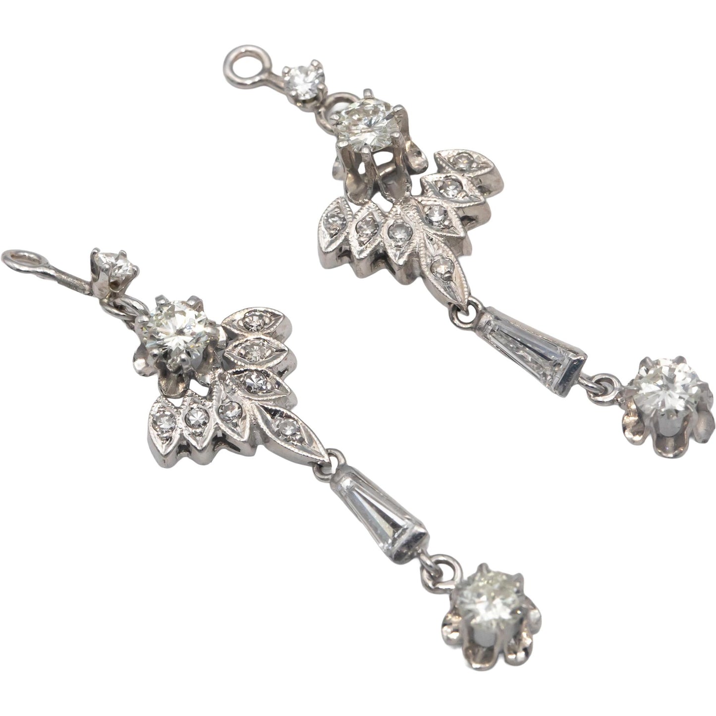 Vintage Diamond 14k White Gold Jewelry Earring Dangle Jacket Enhancers 1.35CT