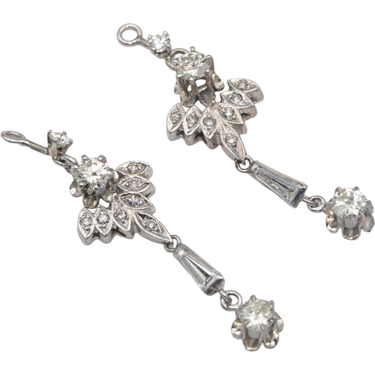 Vintage Diamond 14k White Gold Jewelry Earring Dangle Jacket Enhancers 1.35CT