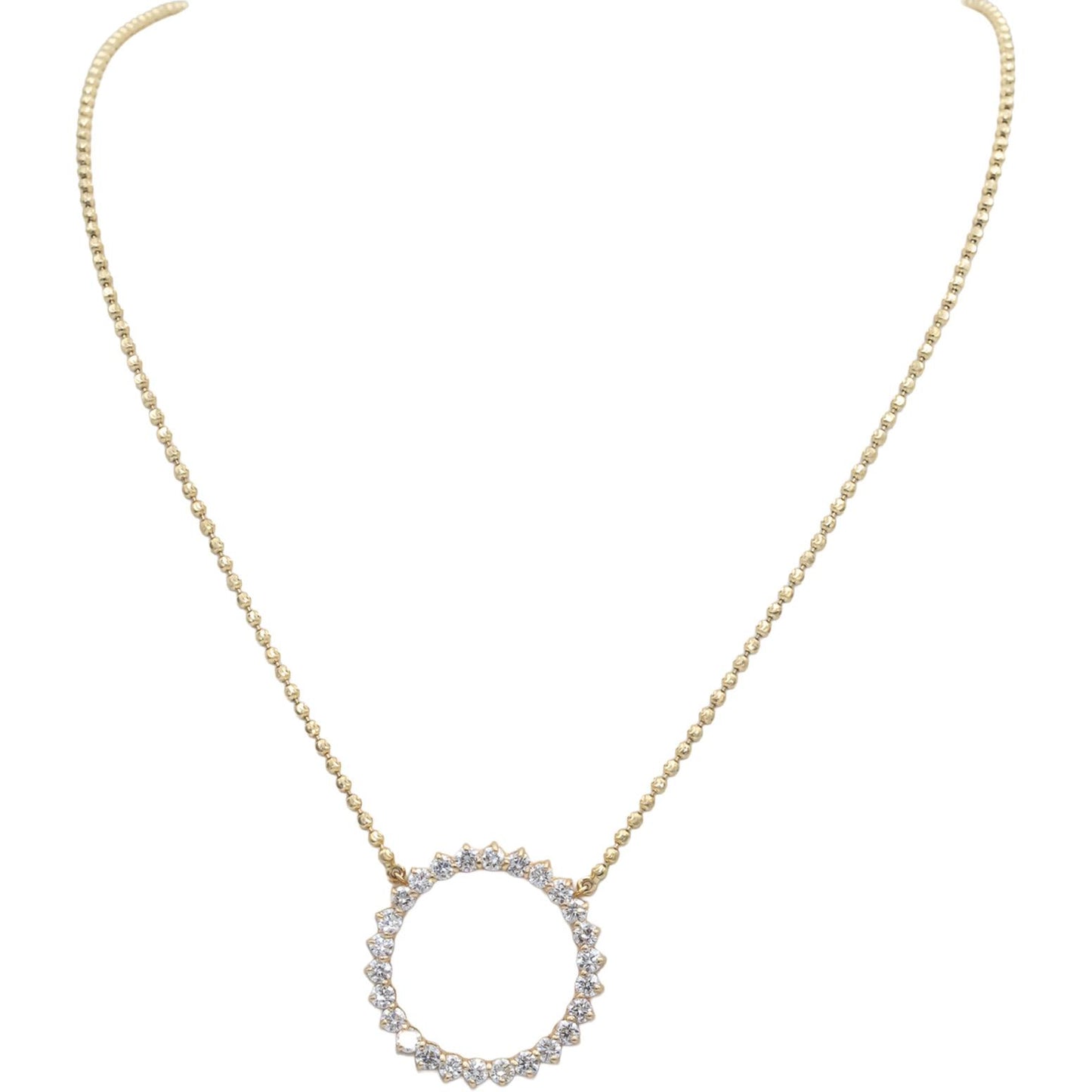 14k Yellow Gold Round Lab Grown Diamond Fixed Circled Pendant Necklace 2.60CT