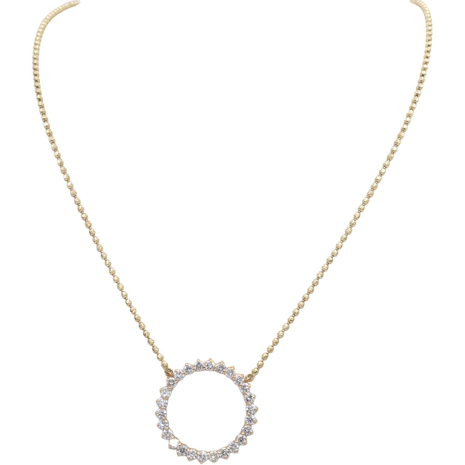14k Yellow Gold Round Lab Grown Diamond Fixed Circled Pendant Necklace 2.60CT