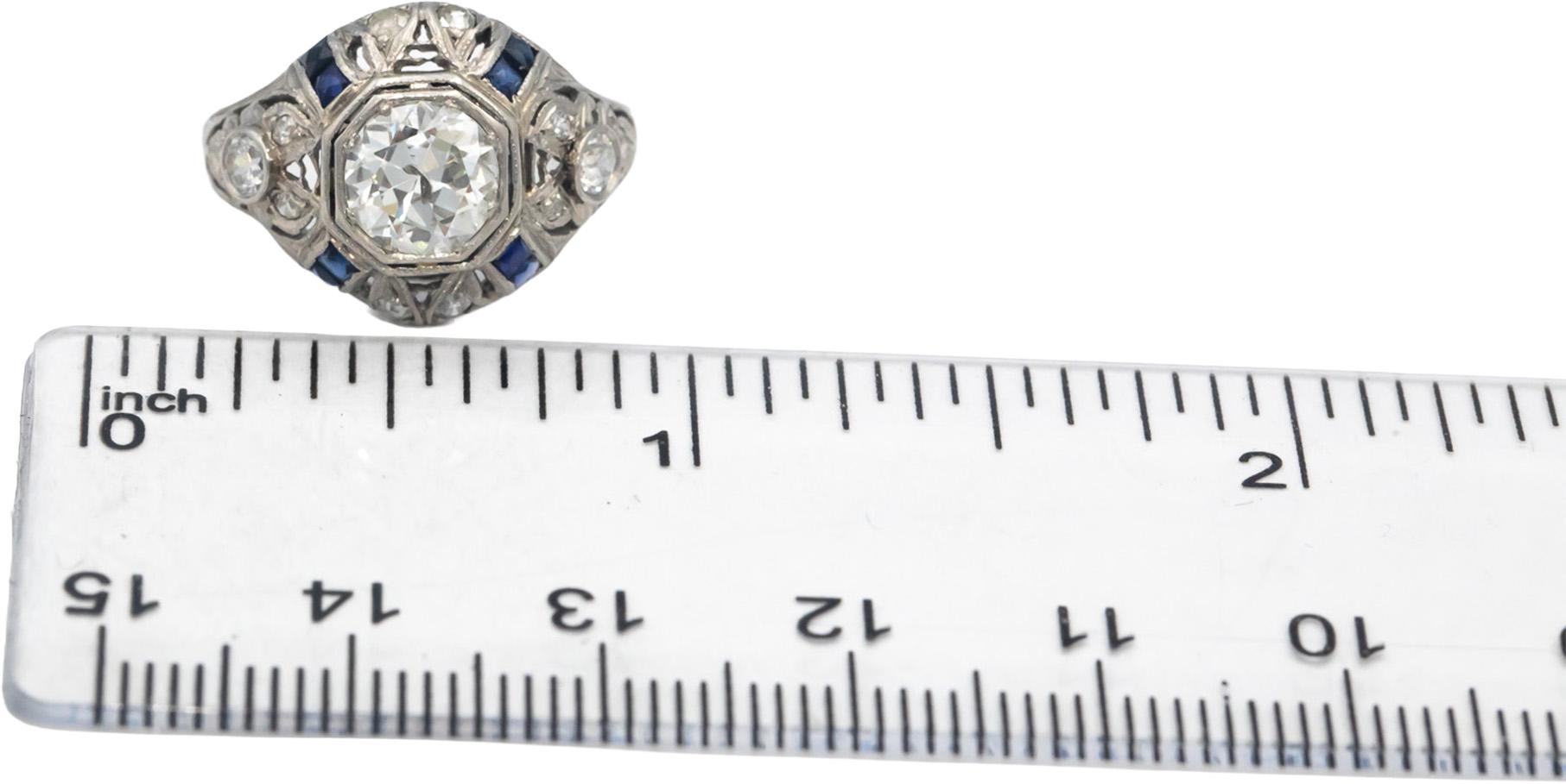 Vintage Antique Platinum Diamond Synthetic Sapphire Filigree Ring 1.65CT Size 5