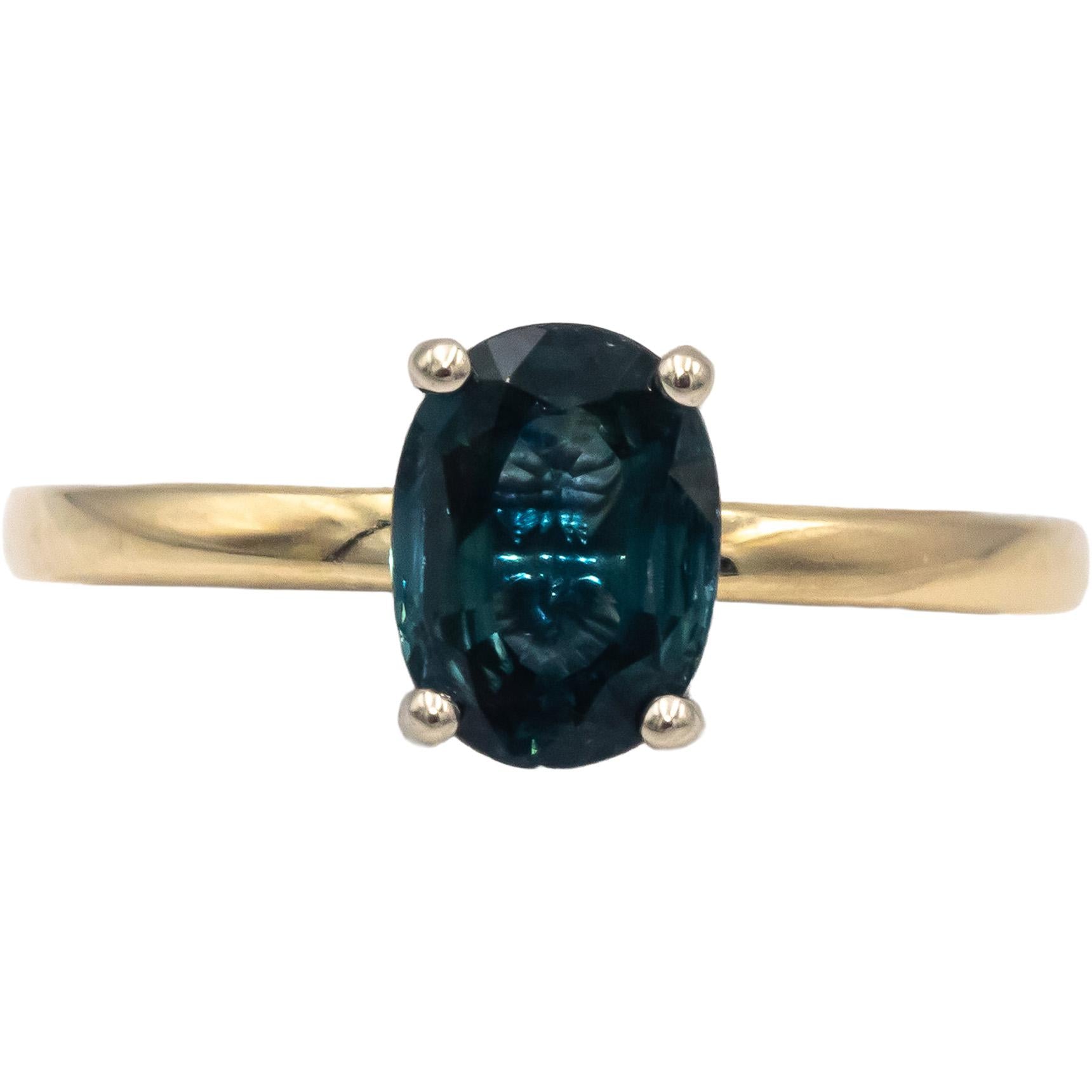 Oval Sapphire Round Diamond 14k Yellow Gold Hidden Halo Ring 1.51CT Size 6.5