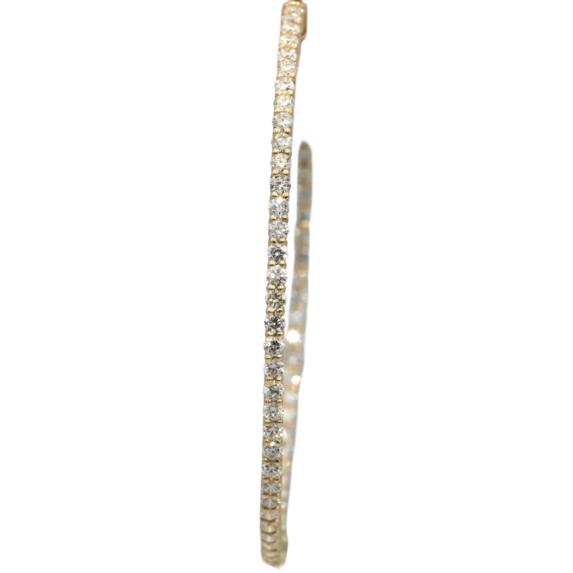 14k Yellow Gold VS Round Diamond Large Inside Out Hoop Earrings 2.92CT