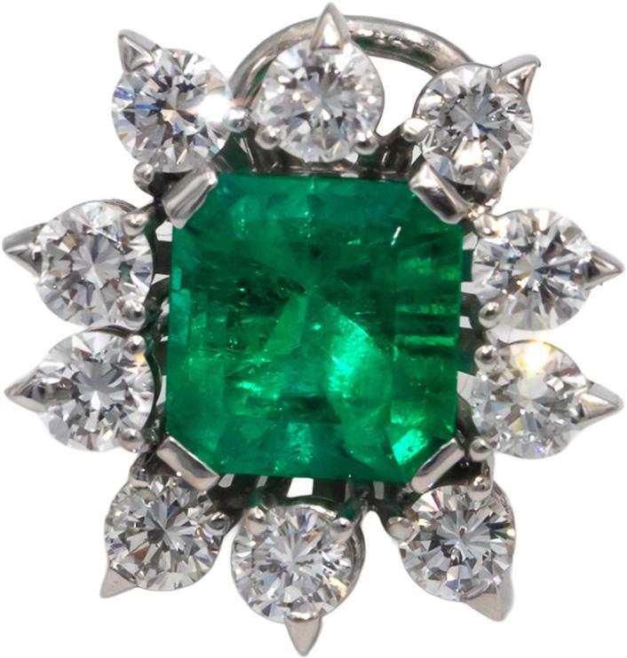 GIA Certified 14k White Gold Colombian Emerald and Round Diamond Earrings 8.05CT