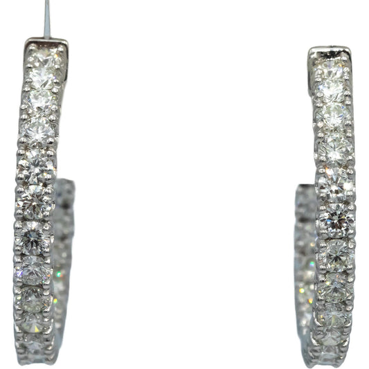 14k White Gold Round Diamond Inside Out Circle Hoop Earrings 4.44CT